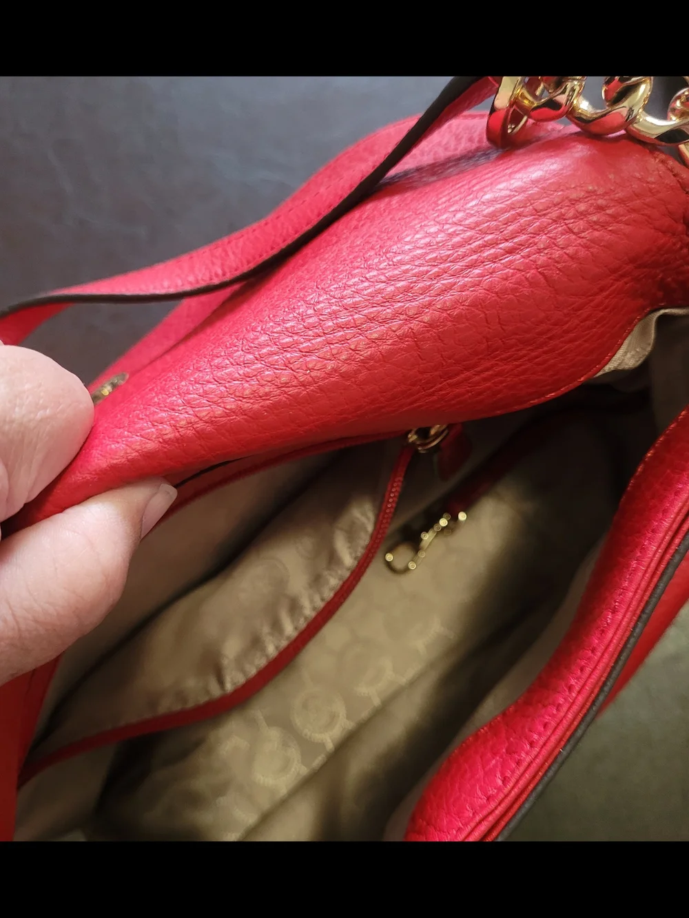 Michael Kors Red Leather Shoulder Bag with Tassel